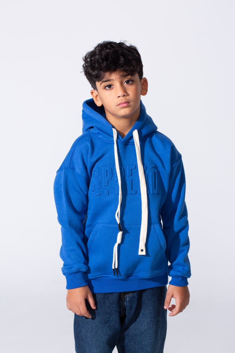 Boy's Embossed Hooded Tomato Store Sweatshirt Kangaroo Pocket Oversized Melton Fabric