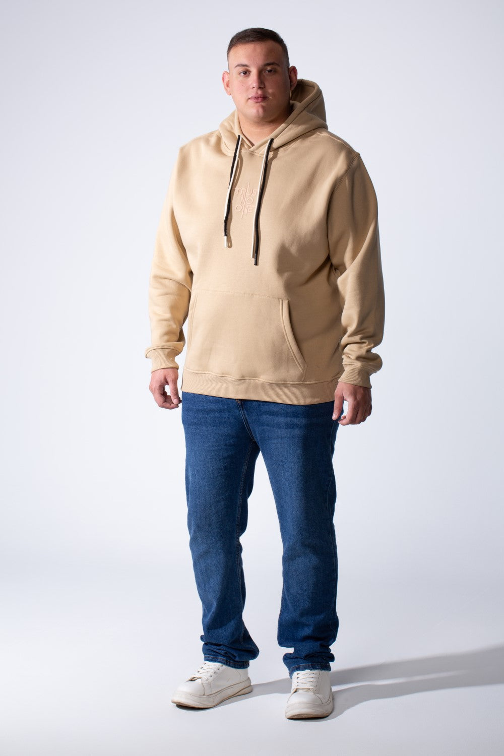 Men's Kangaroo Pockets Long Sleeve Small Front Text Print Basic Daily Wear Hooded Big Size Sweatshirt