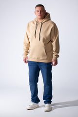 Men's Kangaroo Pockets Long Sleeve Small Front Text Print Basic Daily Wear Hooded Big Size Sweatshirt