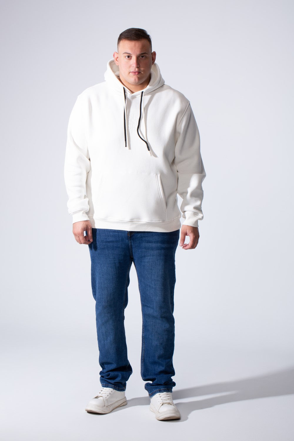 Men's Kangaroo Pockets Long Sleeve Small Front Text Print Basic Daily Wear Hooded Big Size Sweatshirt