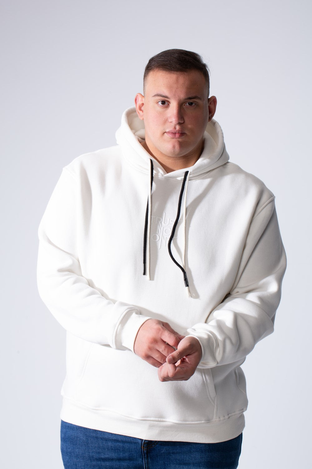 Men's Kangaroo Pockets Long Sleeve Small Front Text Print Basic Daily Wear Hooded Big Size Sweatshirt