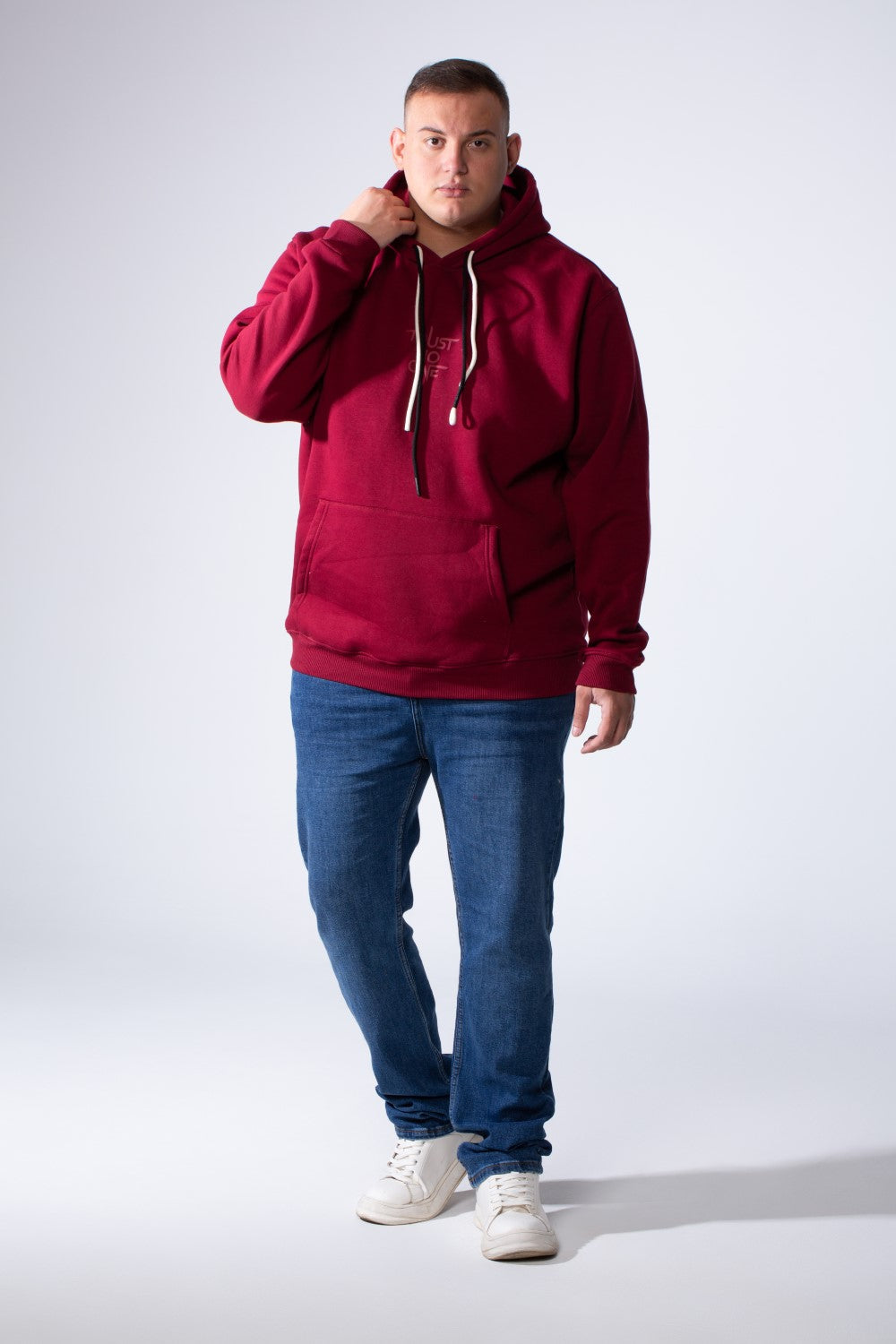 Men's Kangaroo Pockets Long Sleeve Small Front Text Print Basic Daily Wear Hooded Big Size Sweatshirt