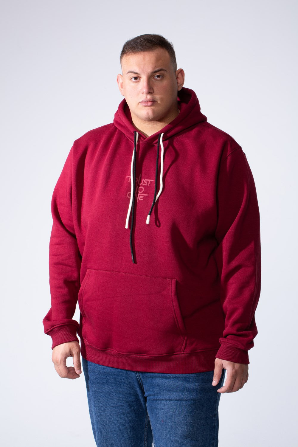 Men's Kangaroo Pockets Long Sleeve Small Front Text Print Basic Daily Wear Hooded Big Size Sweatshirt