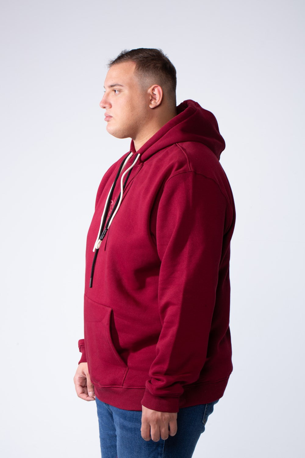 Men's Kangaroo Pockets Long Sleeve Small Front Text Print Basic Daily Wear Hooded Big Size Sweatshirt