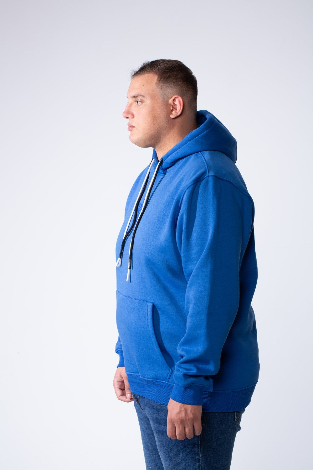 Men's Kangaroo Pockets Long Sleeve Small Front Text Print Basic Daily Wear Hooded Big Size Sweatshirt