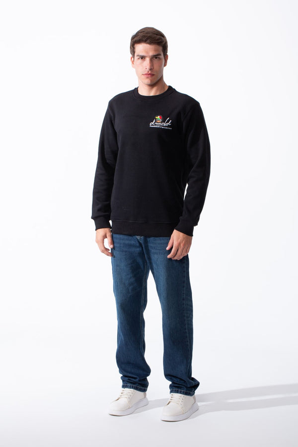 Men's Crewneck Sweatshirt With Playful Pack Embroidery Long Sleeves Slim Fit Everyday Wear Sweatshirt