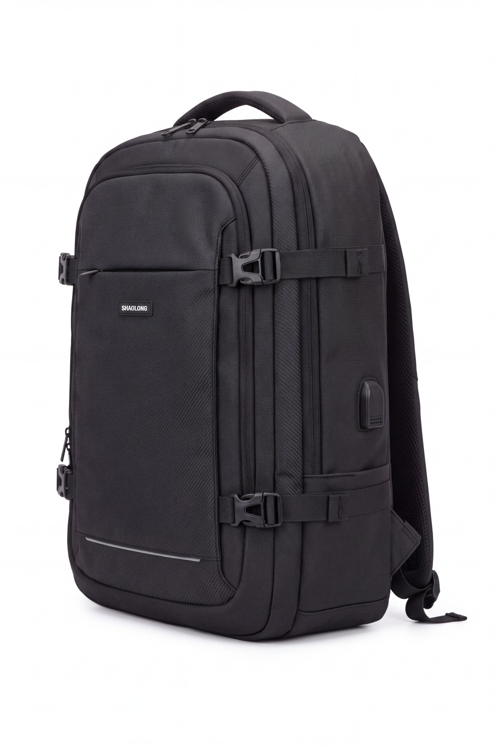 Men's Tomato Store Travel Backpack Durable Woven Fabric Compression Buckle Straps Storage Side USB