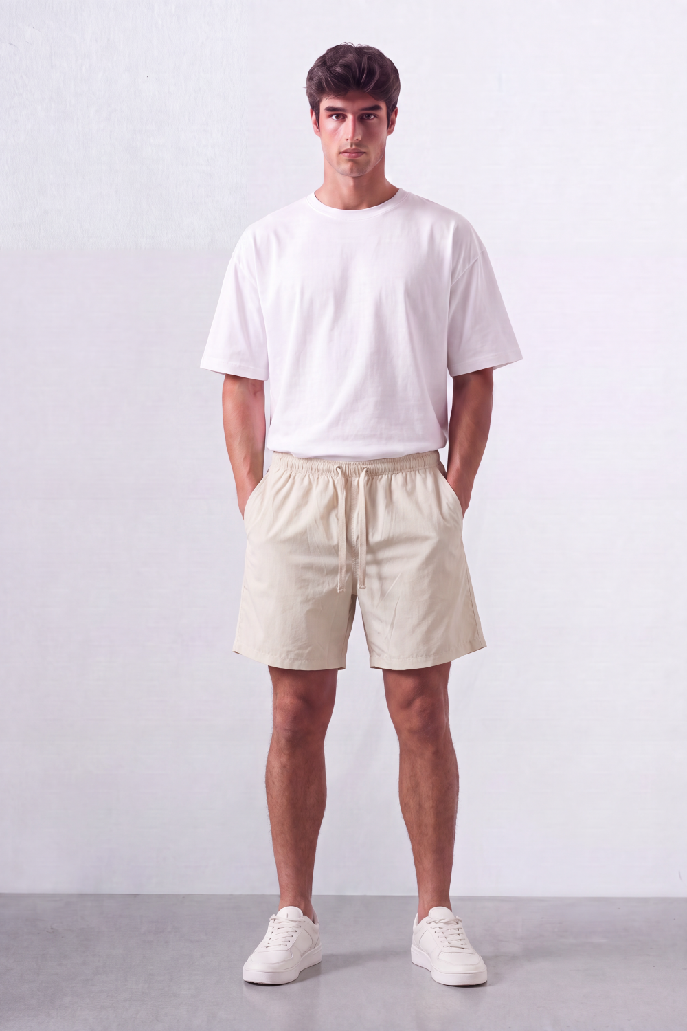 Men’s Tomato Store Shoreline Pull On Shorts Light Crinkle Surface Elastic Waist Rope Drawcord Side Pockets Back Patch Pocket Eyelet Detail Regular Fit Waterproof Above Knee Shape