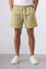 Men’s Tomato Store Shoreline Pull On Shorts Light Crinkle Surface Elastic Waist Rope Drawcord Side Pockets Back Patch Pocket Eyelet Detail Regular Fit Waterproof Above Knee Shape