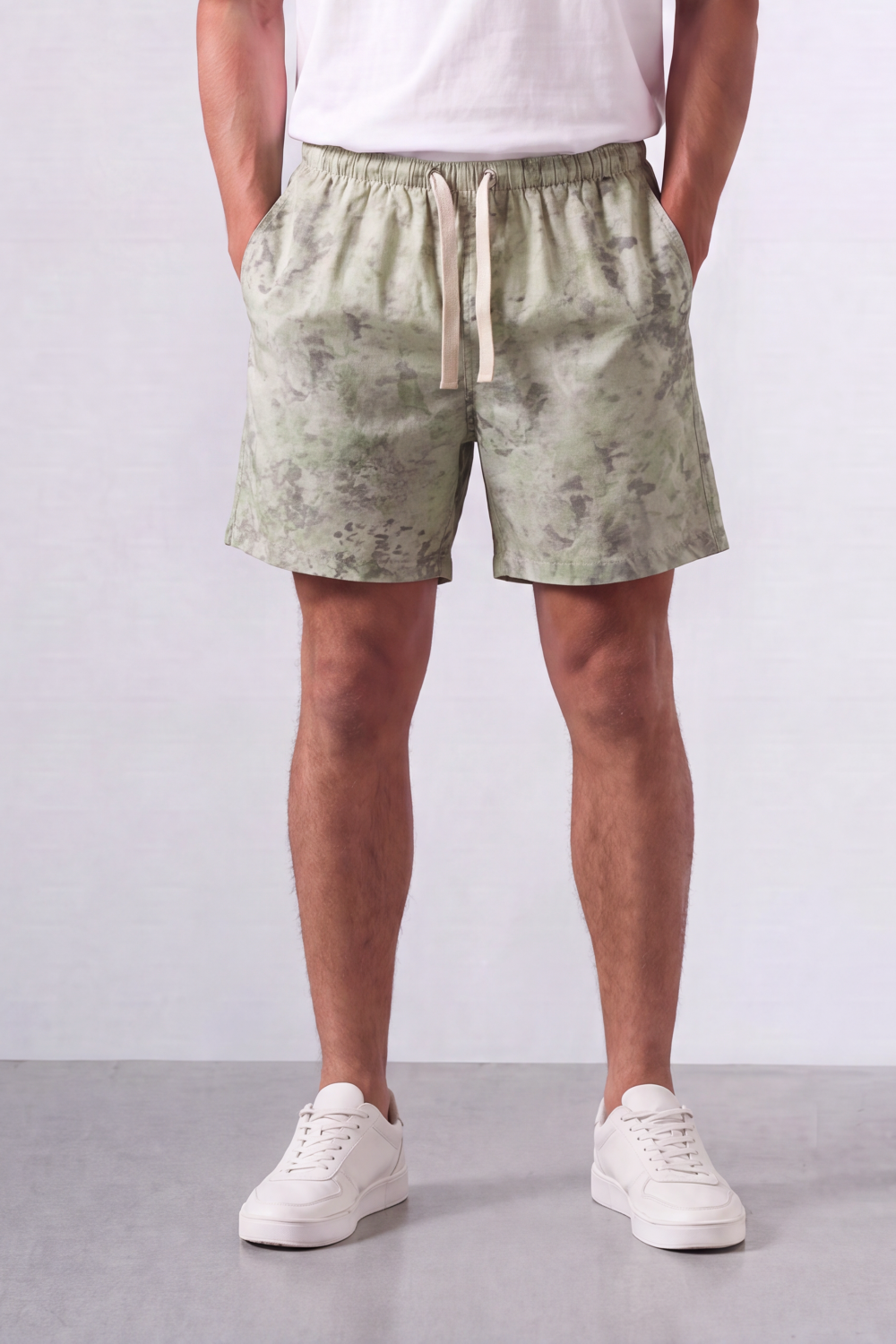 Men’s Tomato Store Acid Haze Shorts Cloud Wash Print Rope Drawcord Oversized Waterproof Side Pockets Back Eyelet Pocket Shape