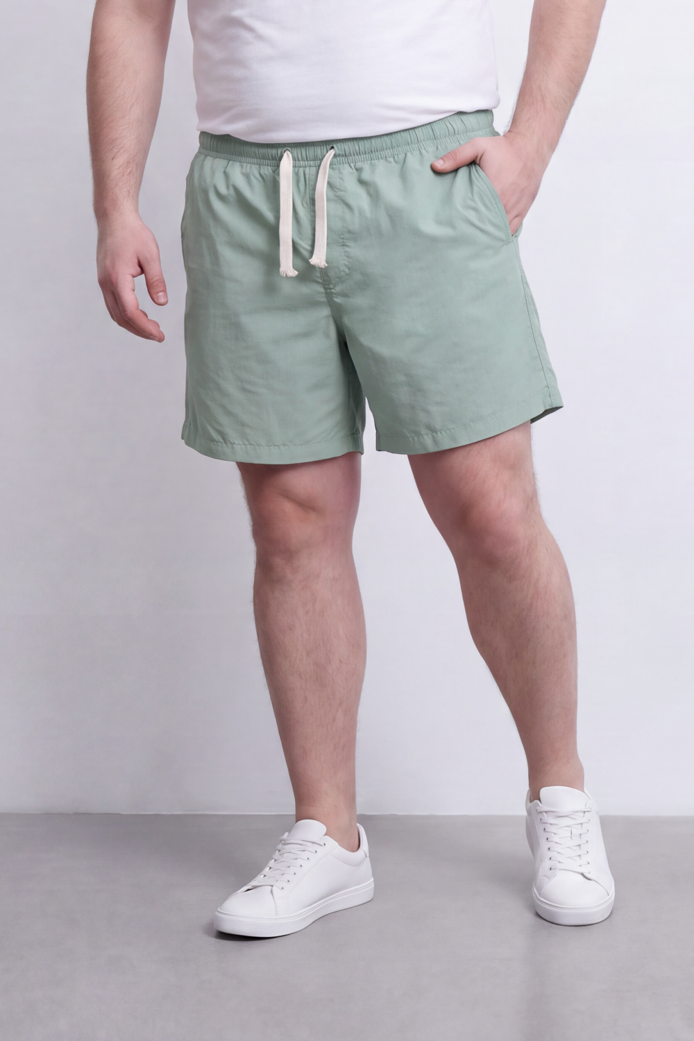 Men’s Tomato Store Waterproof Pull On Shorts Crinkle Surface Elastic Waist Rope Drawcord Side Pockets Back Eyelet Pocket Big Size