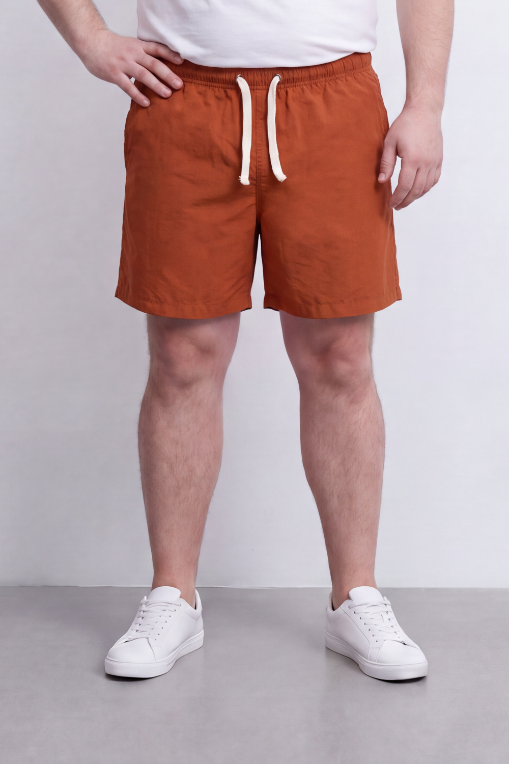 Men’s Tomato Store Waterproof Pull On Shorts Crinkle Surface Elastic Waist Rope Drawcord Side Pockets Back Eyelet Pocket Big Size