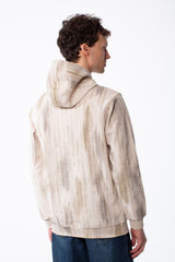 Men's Textured Waffle Knit All-Over Vertical Spray Dye Pattern Kangaroo Pocket Comfortable Slim Fit Sweatshirt