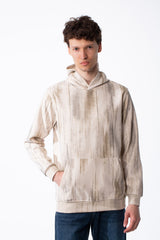Men's Textured Waffle Knit All-Over Vertical Spray Dye Pattern Kangaroo Pocket Comfortable Slim Fit Sweatshirt