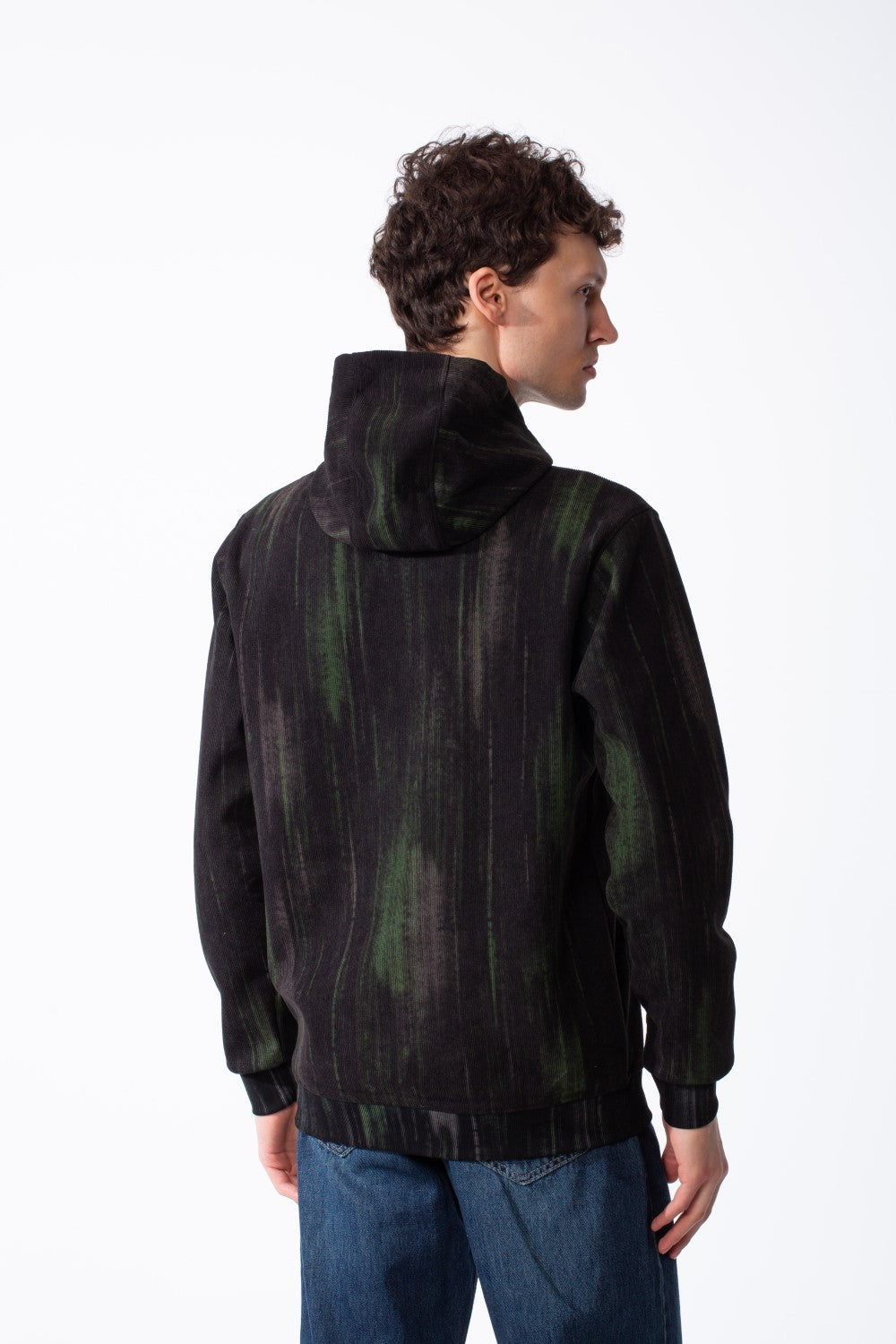 Men's Textured Waffle Knit All-Over Vertical Spray Dye Pattern Kangaroo Pocket Comfortable Slim Fit Sweatshirt