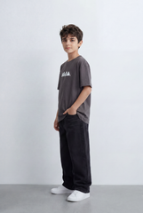 Boy's Tomato Store Summit Mark Oversized T-Shirt Plain Dyed Surface Center Mountain Logo Print