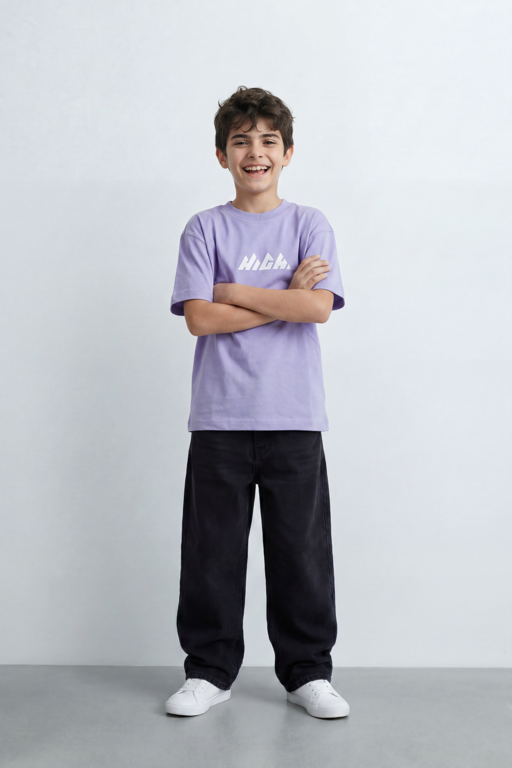 Boy's Tomato Store Summit Mark Oversized T-Shirt Plain Dyed Surface Center Mountain Logo Print