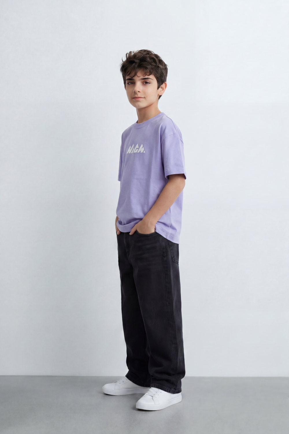 Boy's Tomato Store Summit Mark Oversized T-Shirt Plain Dyed Surface Center Mountain Logo Print