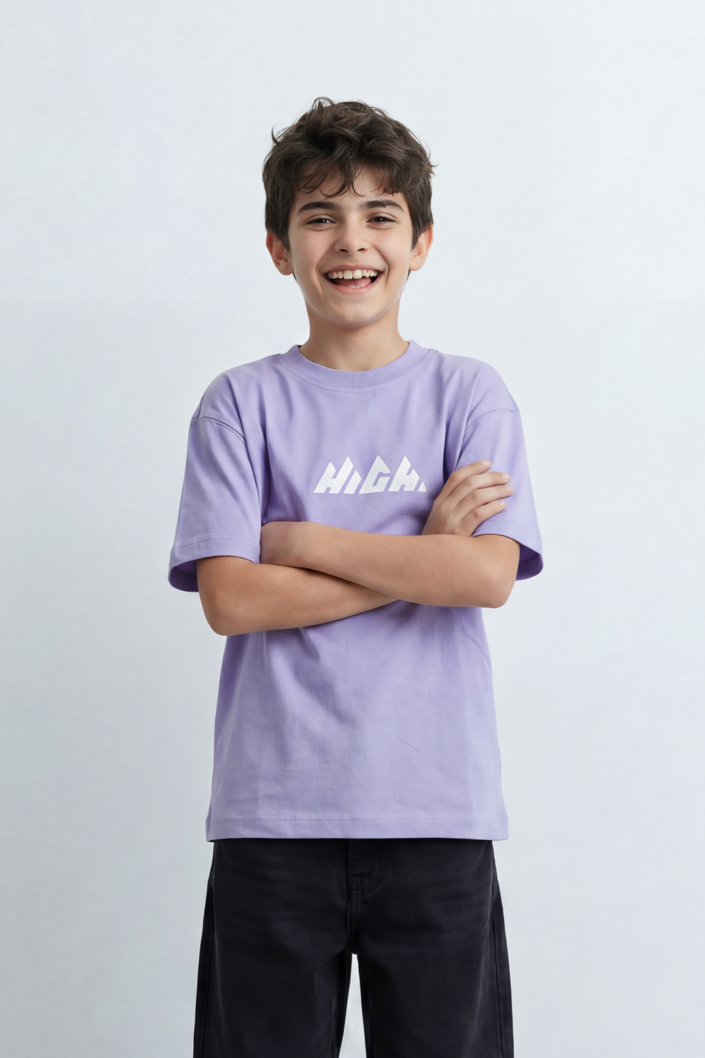 Boy's Tomato Store Summit Mark Oversized T-Shirt Plain Dyed Surface Center Mountain Logo Print