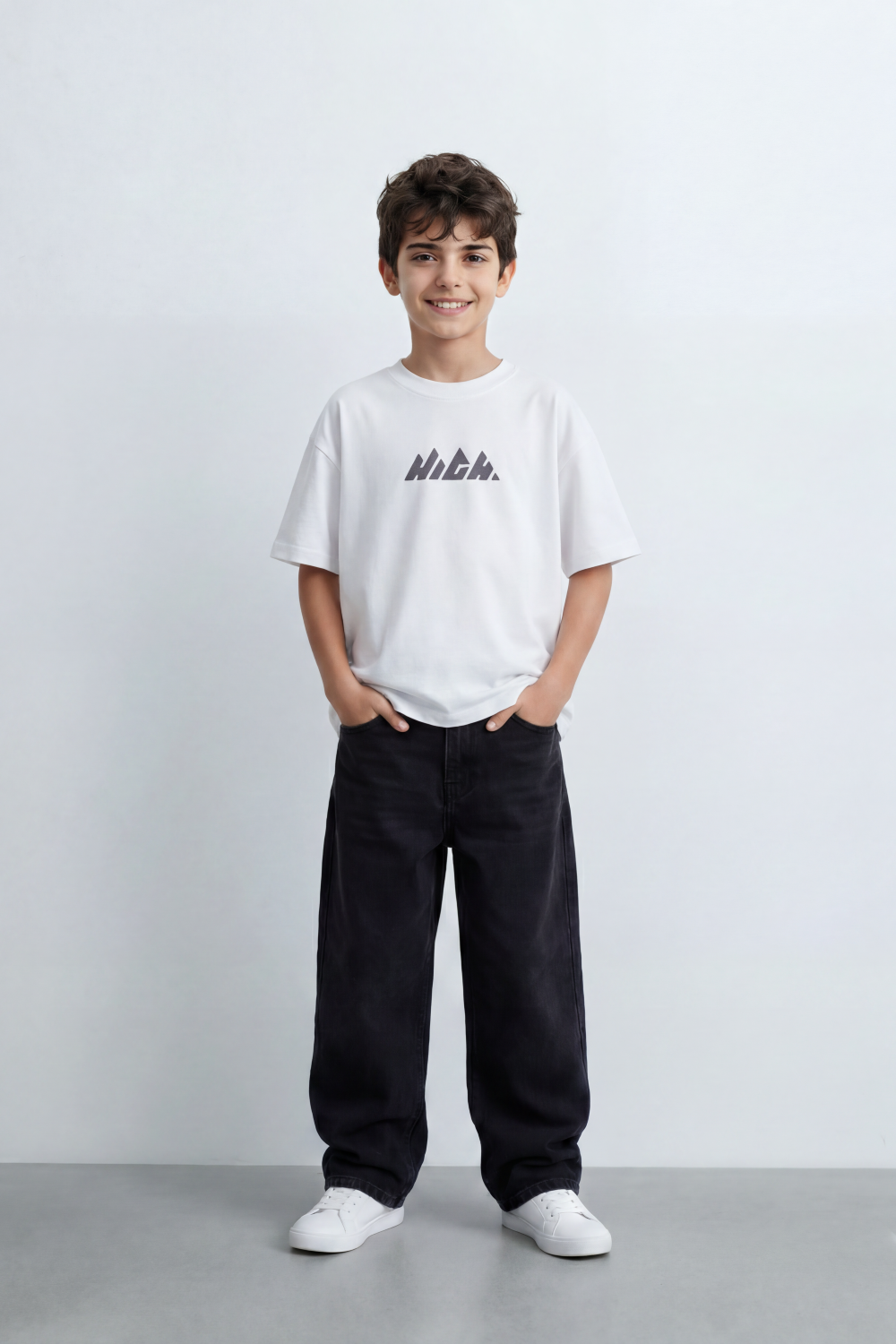 Boy's Tomato Store Summit Mark Oversized T-Shirt Plain Dyed Surface Center Mountain Logo Print