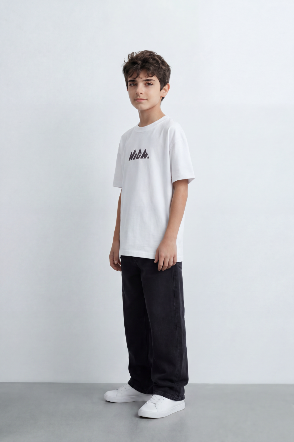 Boy's Tomato Store Summit Mark Oversized T-Shirt Plain Dyed Surface Center Mountain Logo Print