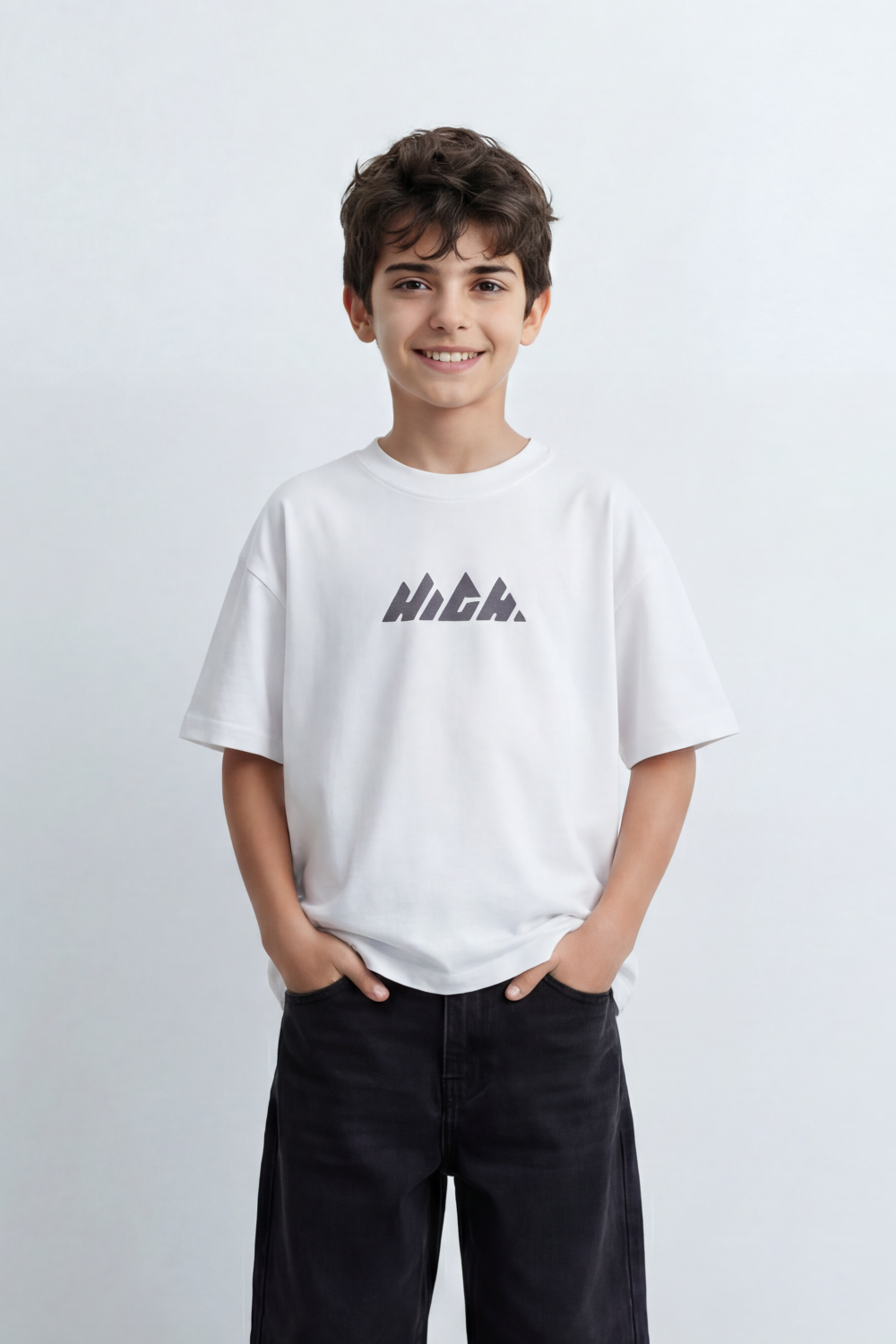 Boy's Tomato Store Summit Mark Oversized T-Shirt Plain Dyed Surface Center Mountain Logo Print