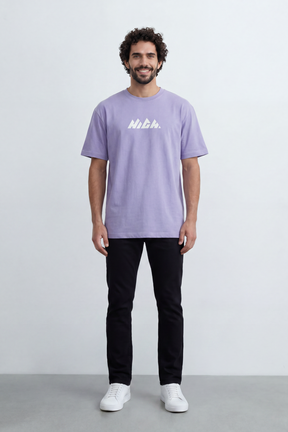 Men’s Tomato Store Summit Logo Oversize T-Shirt Made From Jersey Fabric With Clean Solid Surface Center Chest Mountain Artwork Print