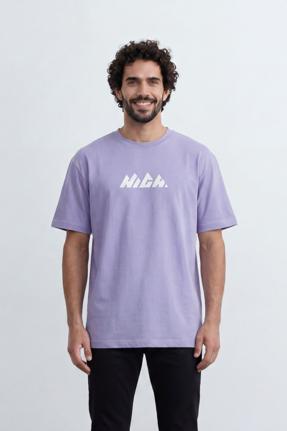 Men’s Tomato Store Summit Logo Oversize T-Shirt Made From Jersey Fabric With Clean Solid Surface Center Chest Mountain Artwork Print