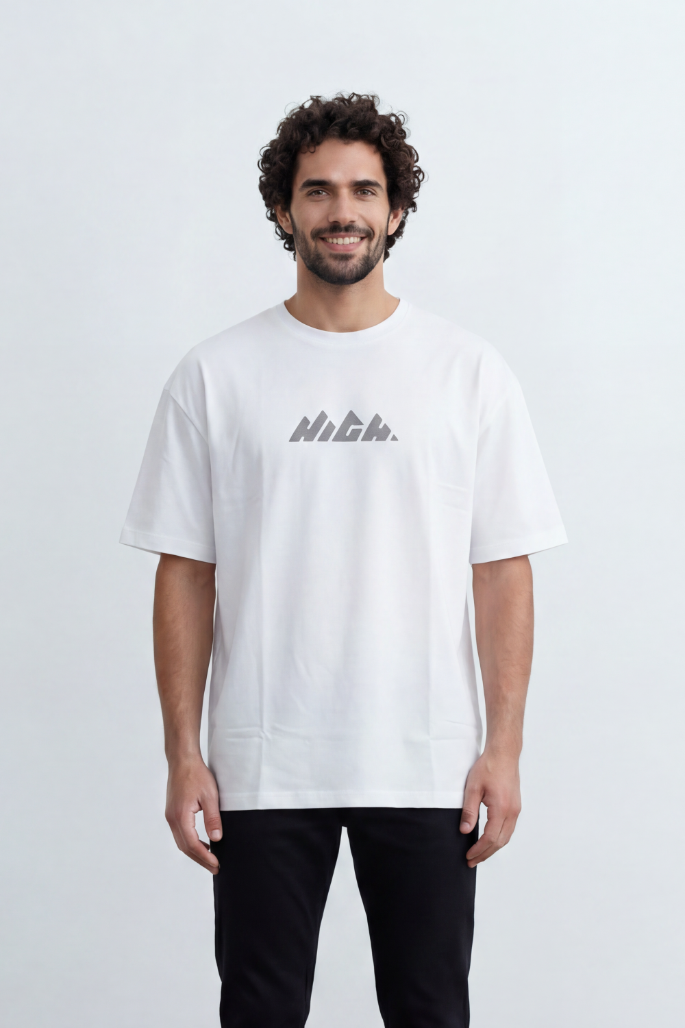Men’s Tomato Store Summit Logo Oversize T-Shirt Made From Jersey Fabric With Clean Solid Surface Center Chest Mountain Artwork Print