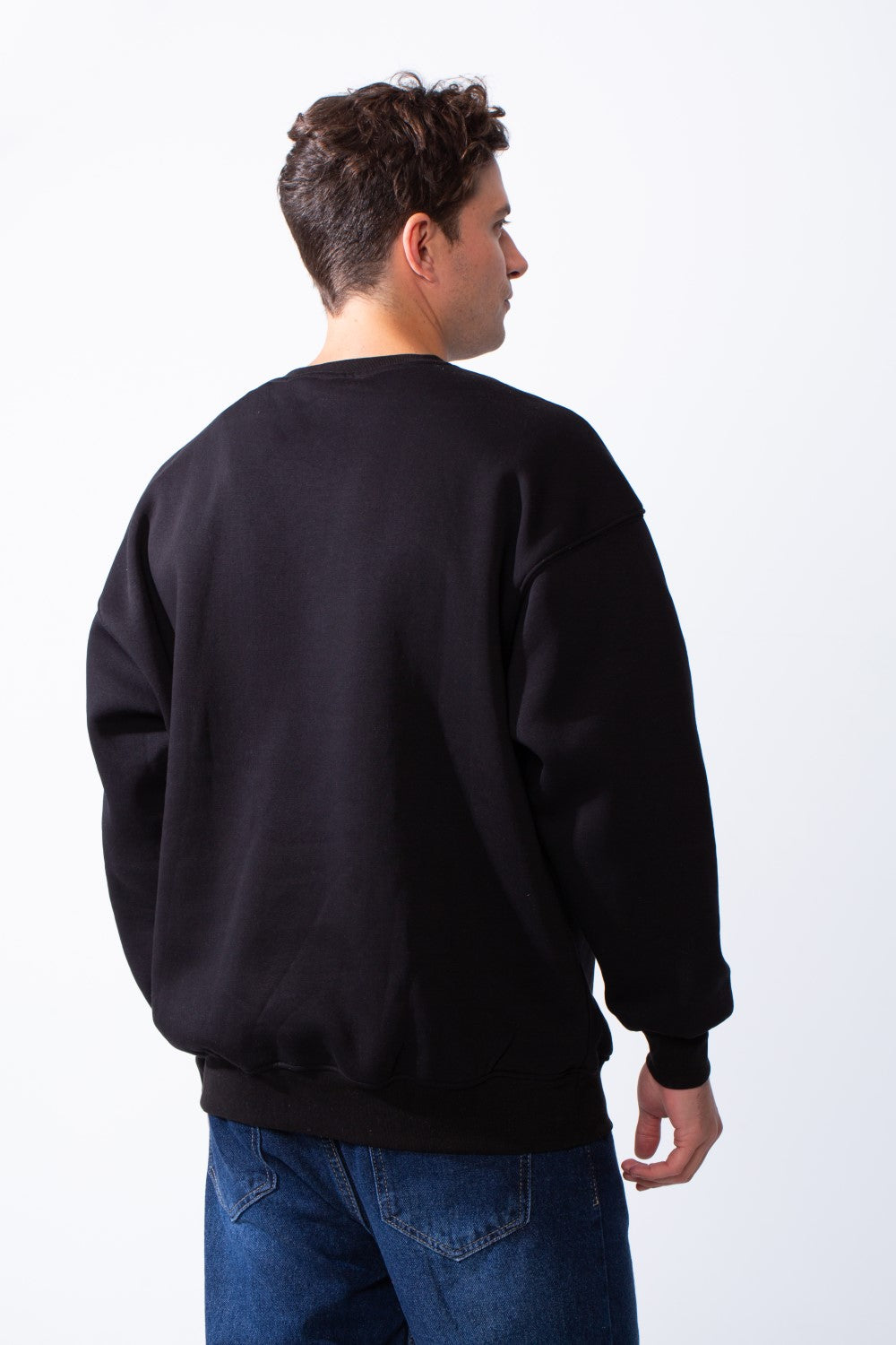 Men's Rounded Neckline With Playful Chest Print Long Sleeves Over Size Casual Everyday Wear Melton Sweatshirt