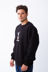 Men's Rounded Neckline With Playful Chest Print Long Sleeves Over Size Casual Everyday Wear Melton Sweatshirt