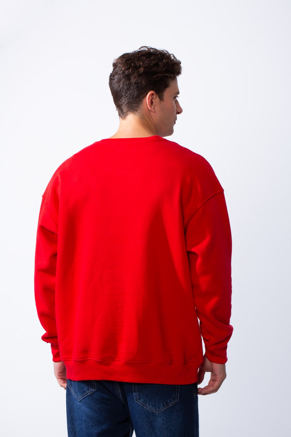 Men's Rounded Neckline With Playful Chest Print Long Sleeves Over Size Casual Everyday Wear Melton Sweatshirt