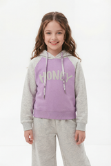 Girl's Tomato Store Outfit Hooded Long Sleeve Color-Block Design Honey Front Typography Melton Slim Fit