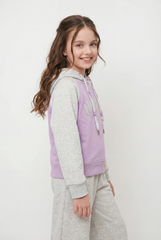 Girl's Tomato Store Outfit Hooded Long Sleeve Color-Block Design Honey Front Typography Melton Slim Fit