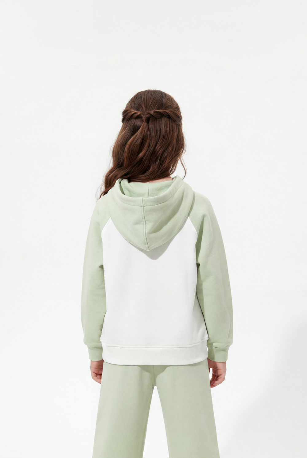 Girl's Tomato Store Outfit Hooded Long Sleeve Color-Block Design Honey Front Typography Melton Slim Fit