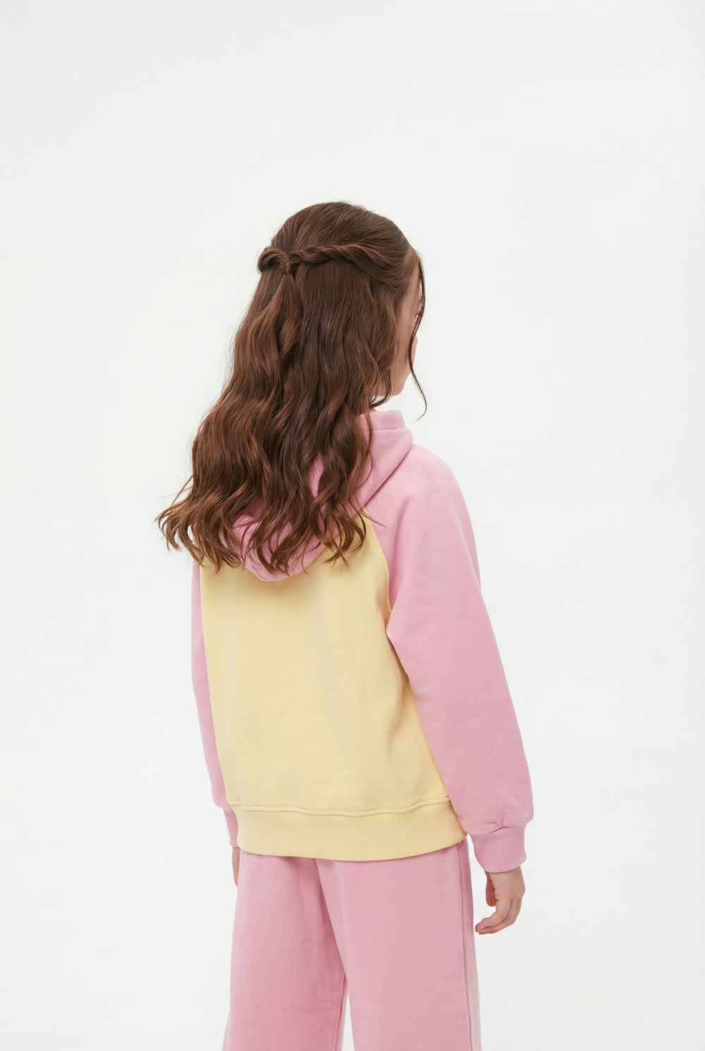 Girl's Tomato Store Outfit Hooded Long Sleeve Color-Block Design Honey Front Typography Melton Slim Fit
