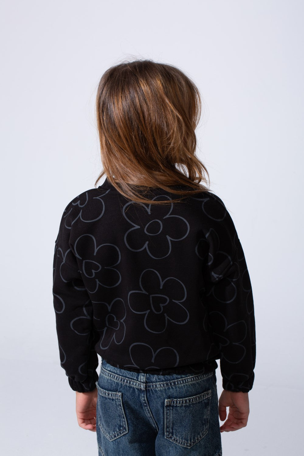Girl's Tomato Store Melton Slim Fit Sweatshirt Allover Floral Outline Print Elastic Cuffs And Hem