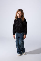 Girl's Tomato Store Melton Slim Fit Sweatshirt Allover Floral Outline Print Elastic Cuffs And Hem