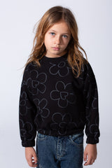 Girl's Tomato Store Melton Slim Fit Sweatshirt Allover Floral Outline Print Elastic Cuffs And Hem