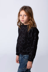 Girl's Tomato Store Melton Slim Fit Sweatshirt Allover Floral Outline Print Elastic Cuffs And Hem