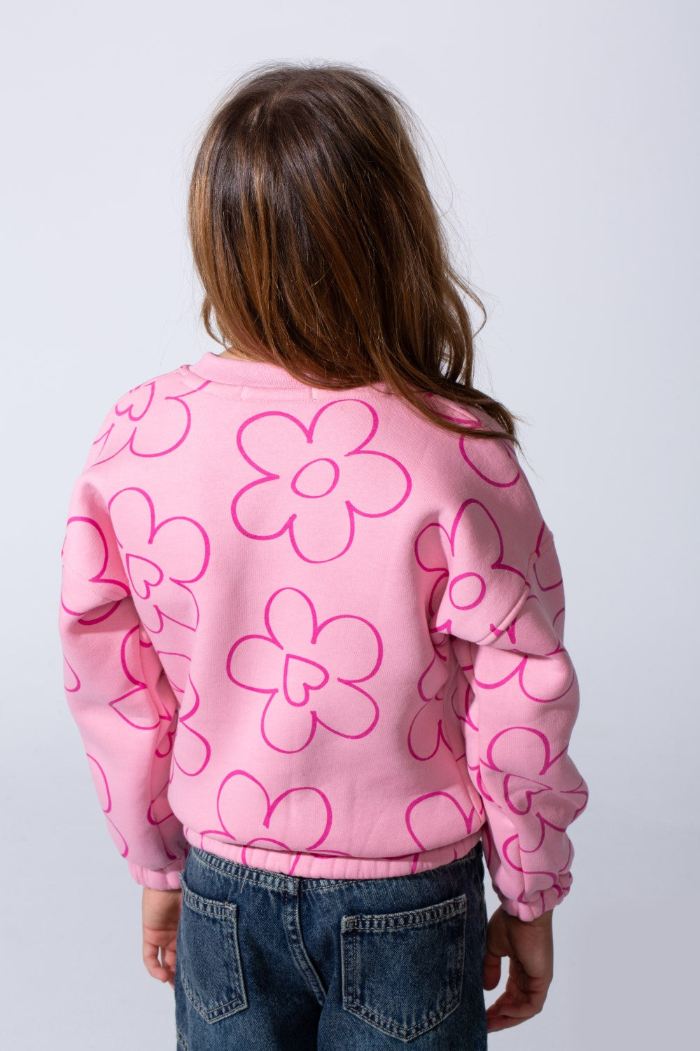 Girl's Tomato Store Melton Slim Fit Sweatshirt Allover Floral Outline Print Elastic Cuffs And Hem
