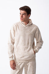 Men's Two-Piece Kangaroo Pockets With Unique All-over Marble Pattern Long Sleeves Cozy Comfy Melton Outfit Set