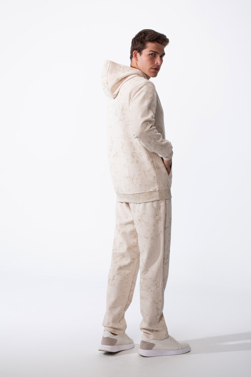 Men's Two-Piece Kangaroo Pockets With Unique All-over Marble Pattern Long Sleeves Cozy Comfy Melton Outfit Set