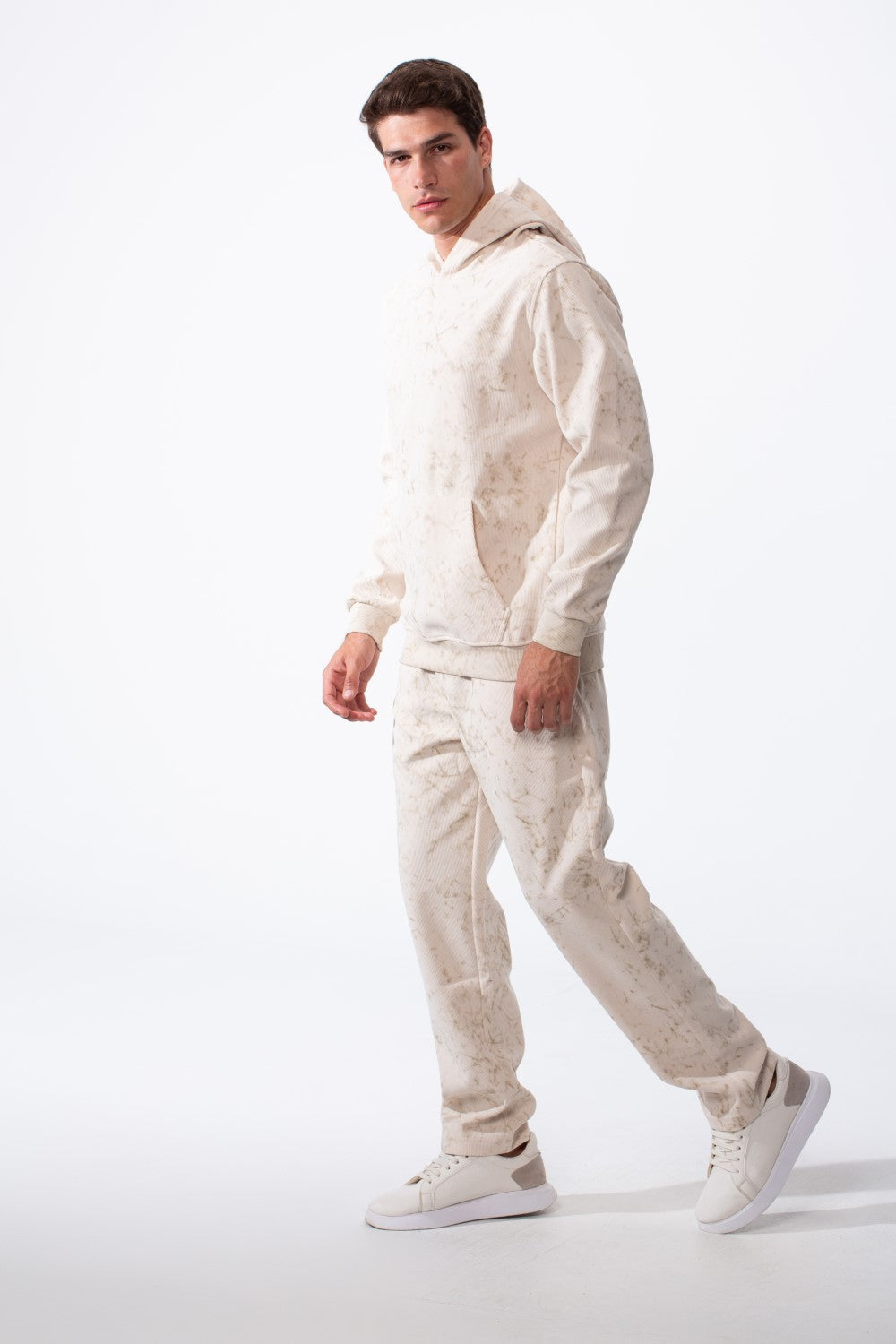 Men's Two-Piece Kangaroo Pockets With Unique All-over Marble Pattern Long Sleeves Cozy Comfy Melton Outfit Set