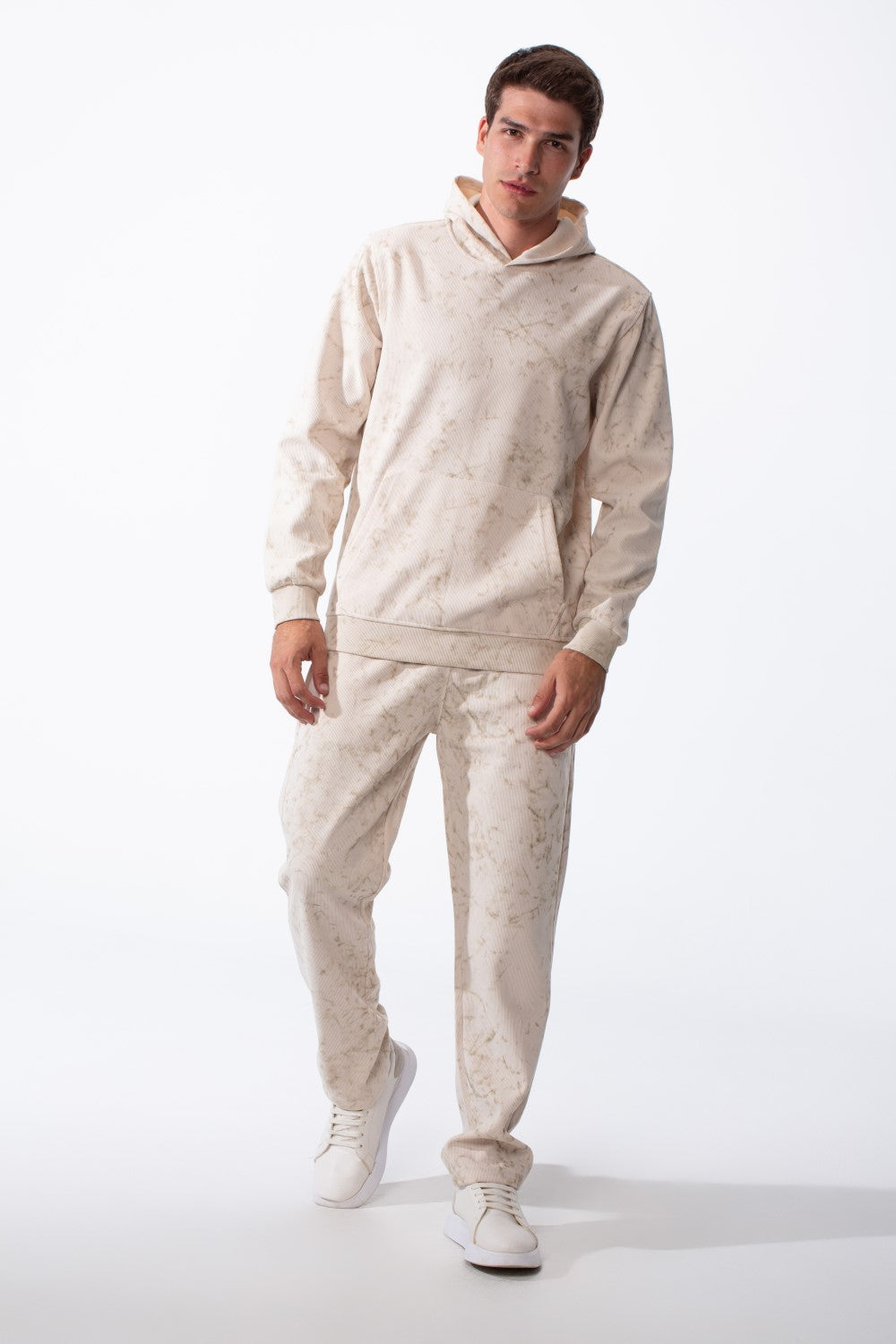 Men's Two-Piece Kangaroo Pockets With Unique All-over Marble Pattern Long Sleeves Cozy Comfy Melton Outfit Set