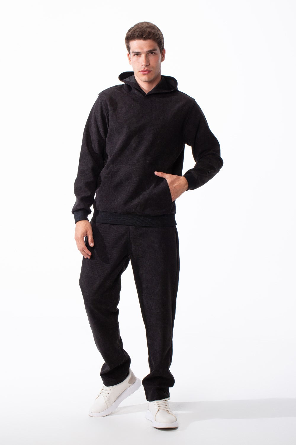 Men's Two-Piece Kangaroo Pockets With Unique All-over Marble Pattern Long Sleeves Cozy Comfy Melton Outfit Set