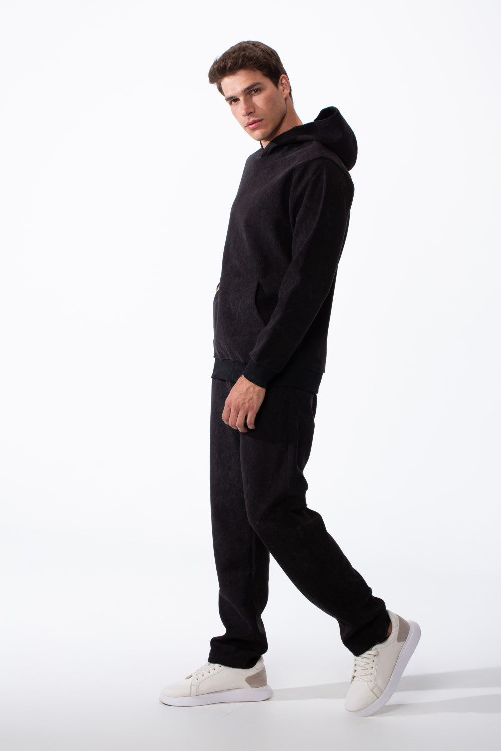 Men's Two-Piece Kangaroo Pockets With Unique All-over Marble Pattern Long Sleeves Cozy Comfy Melton Outfit Set