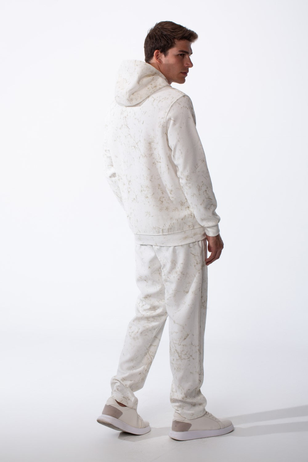 Men's Two-Piece Kangaroo Pockets With Unique All-over Marble Pattern Long Sleeves Cozy Comfy Melton Outfit Set