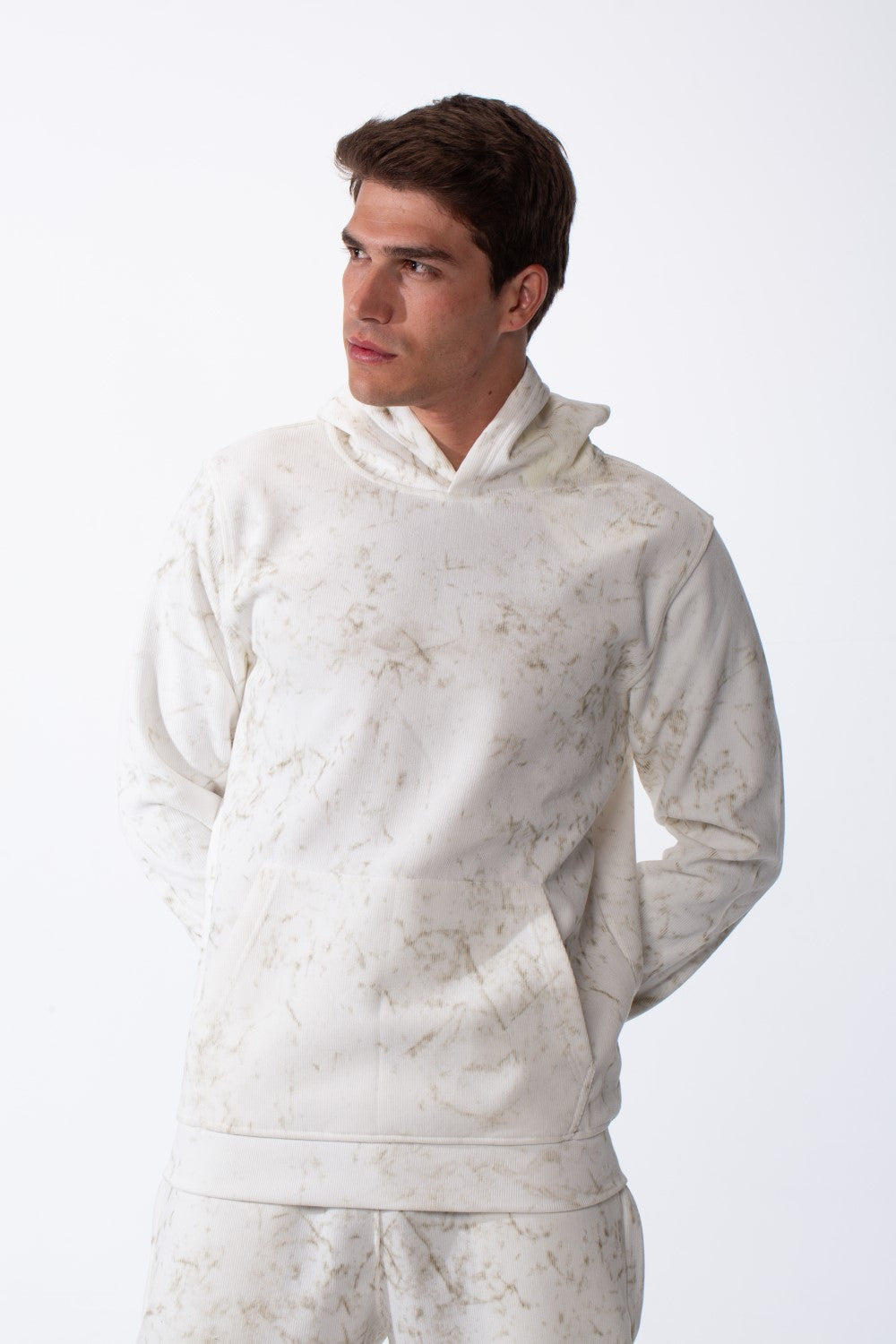 Men's Two-Piece Kangaroo Pockets With Unique All-over Marble Pattern Long Sleeves Cozy Comfy Melton Outfit Set