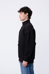 Men's Tomato Store Quarter-Zip Distressed Sweatshirt Panel Details Melton Oversized
